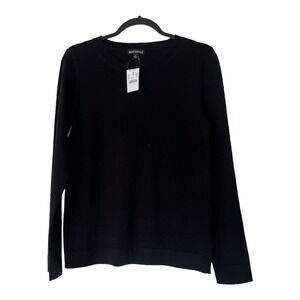 89th Madison Sweater cardigan Women 14W Black Open Front Knit Long Sleeve